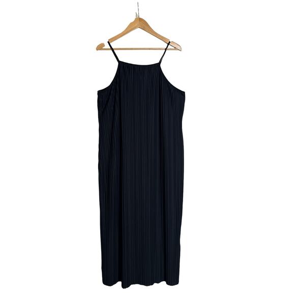 A New Day Women's Tank Style Flowy Pleated Midi Knit Plisse Dress Size L Black - Picture 2 of 9